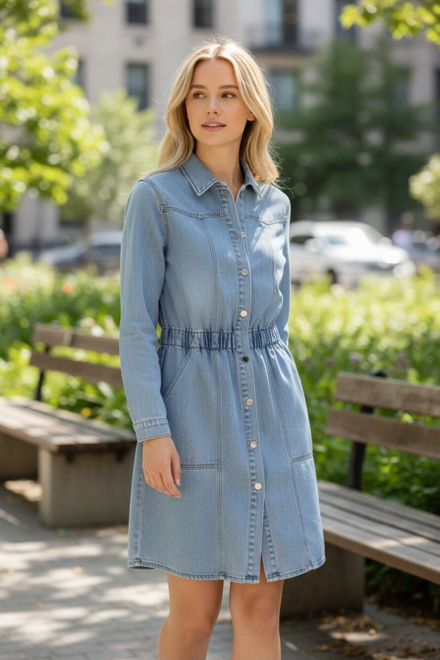 UNIVERSAL THREAD Dress Size 4 Denim Fit Flare Long Sleeve Stretch Waist